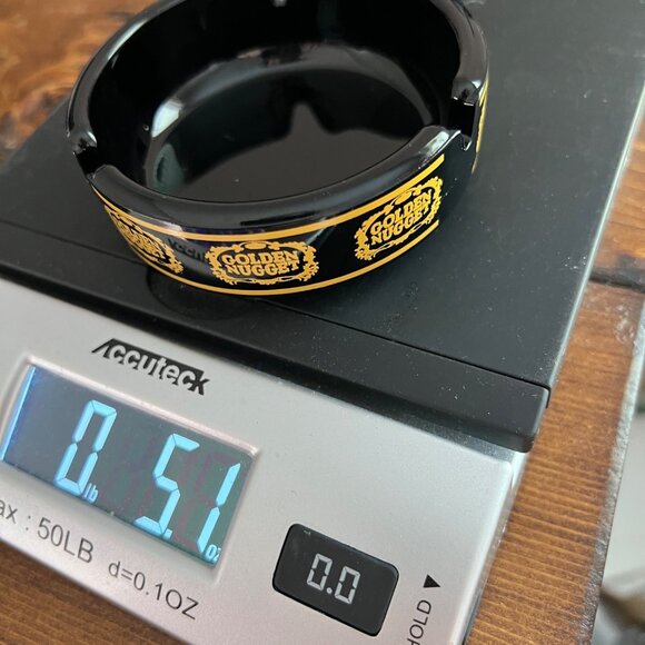 VTG Golden Nugget Black Glass Ashtray With Yellow Logo Casino Gambling MCM - Picture 8 of 8